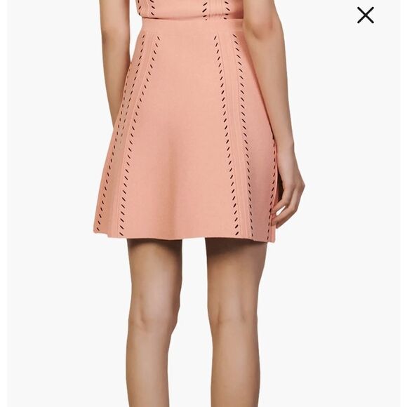 Sandro Eglantine High Waisted Knit Skater Skirt in Pink | Size 10 - Picture 2 of 10